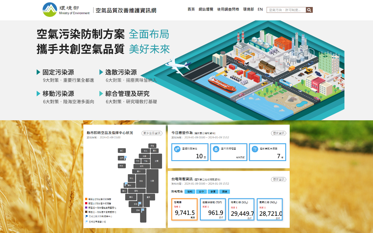  空氣品質改善維護資訊網網站首頁與策略揭露設計 