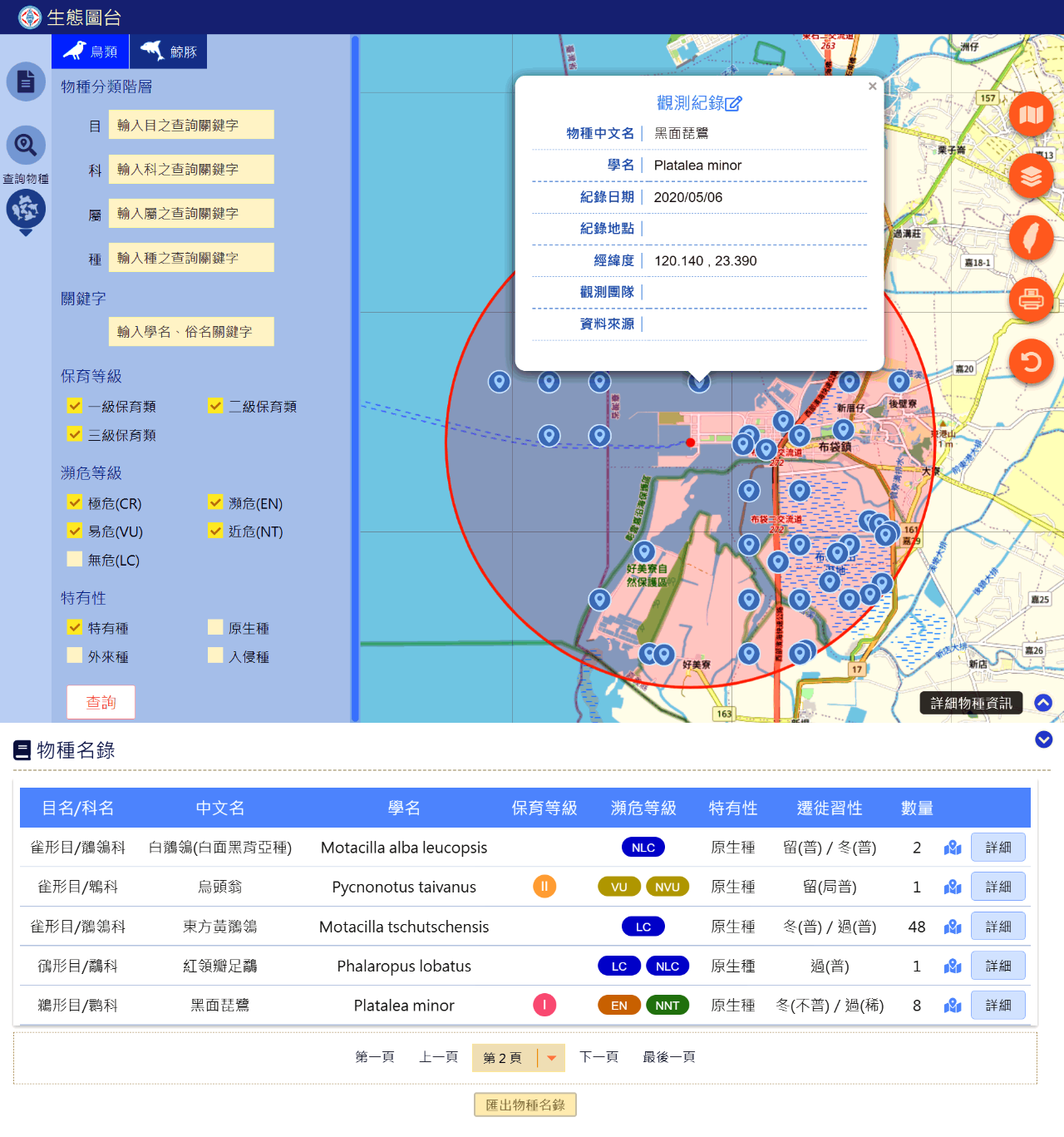  彙總生態檢核等資訊之生態環境圖台系統介面 